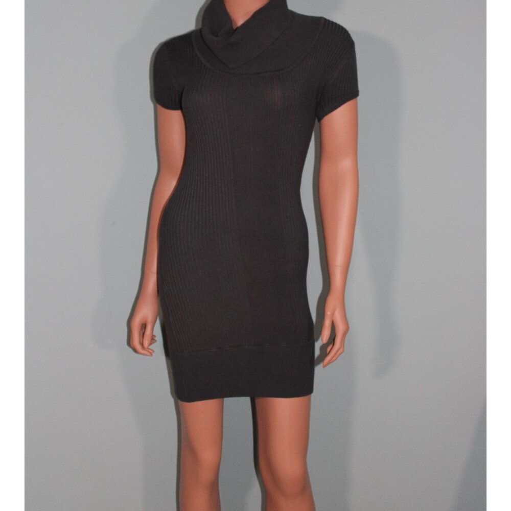 Grey Cow Neck Short-Sleeve Sweater Dress Size Smail